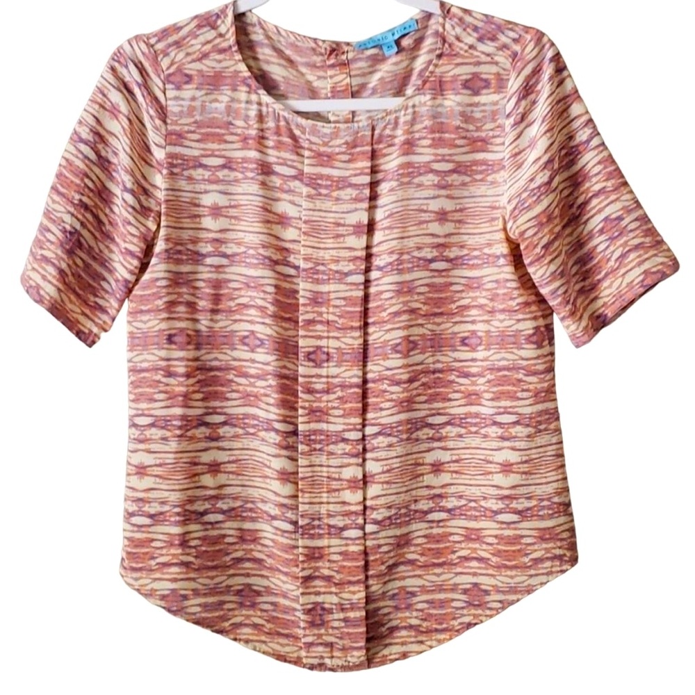 ANTONIO MELANI Pink and Cream Patterned 100% Silk Blouse, L